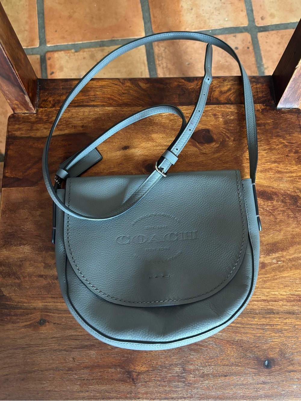 Coach Gray Leather Saddle Crossbody with adjustable strap- Coach Vintage style